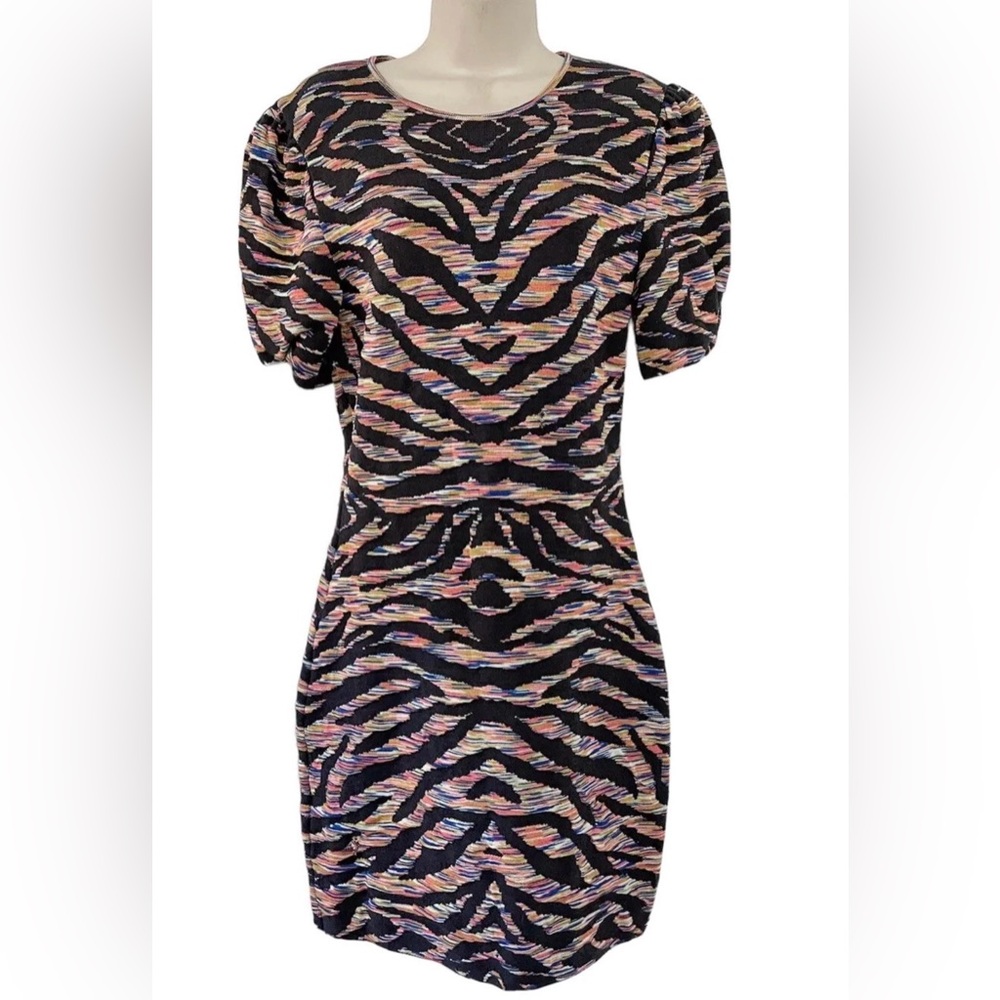NWOT Free People "Take Me Out" jacquard knit bodycon mini zebra-inspired print.